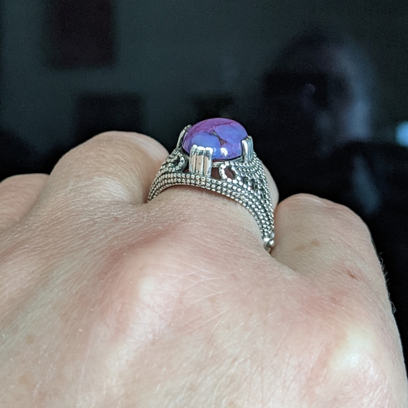 Purple Copper Turquoise, 925 Silver Ring, Size 9 - Picture 11 of 12